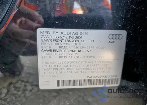 2014 Audi Q5 Tdi Premium Plus из США, поврежденный, VIN WA1CMAFP0EA120081